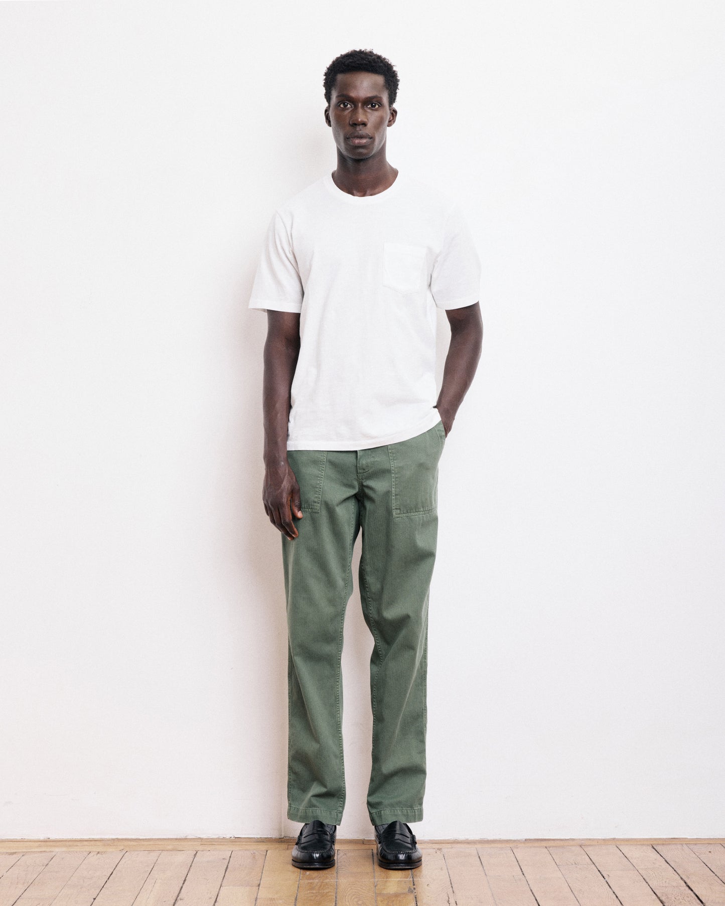 T-shirt Homme en Coton Slub Blanc Pocket Crew