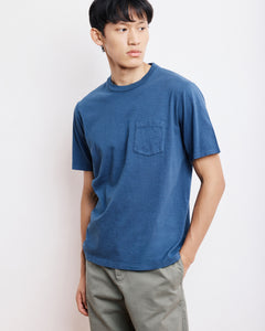 T-Shirt Homme en Coton Slub Bleu Cobalt Pocket Crew