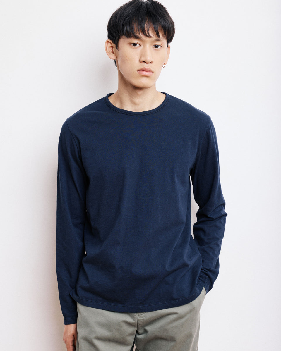 T-Shirt Homme en Coton Slub Bleu Marine - Image principale