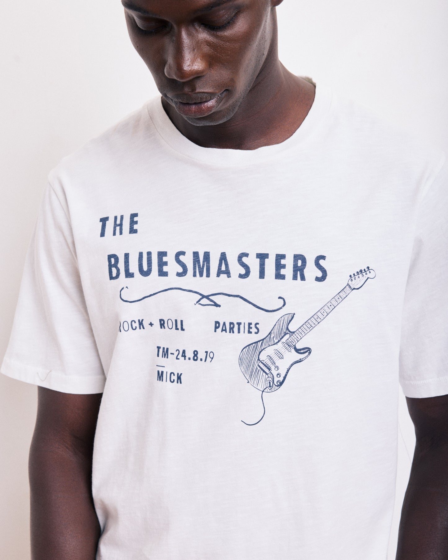 T-Shirt Homme en Coton Slub Imprimé Bluesmasters Blanc