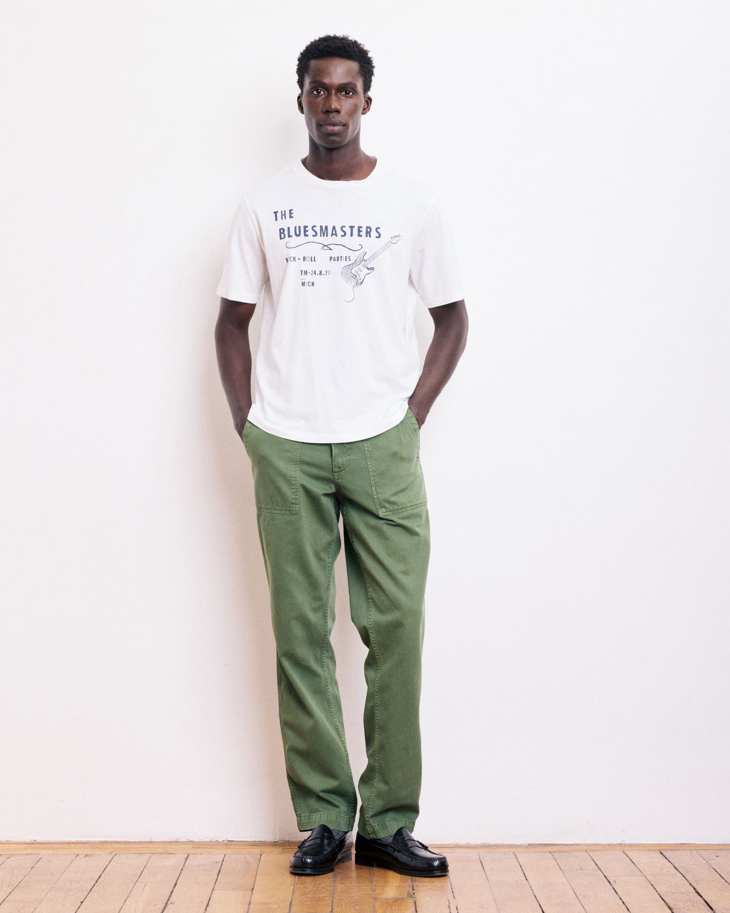T-Shirt Homme en Coton Slub Imprimé Bluesmasters Blanc