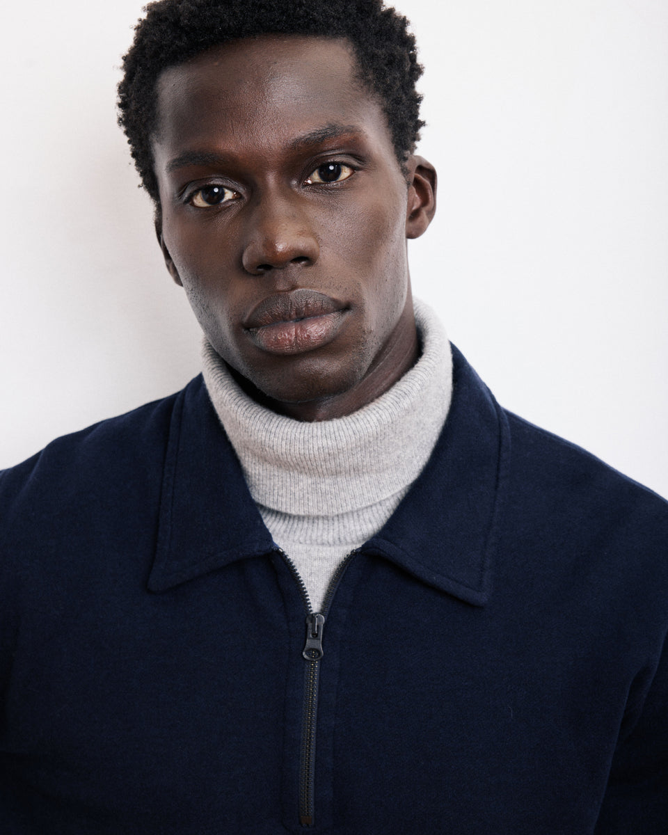 Men's Navy Blue Cotton & Wool Sweatshirt - Image alternative