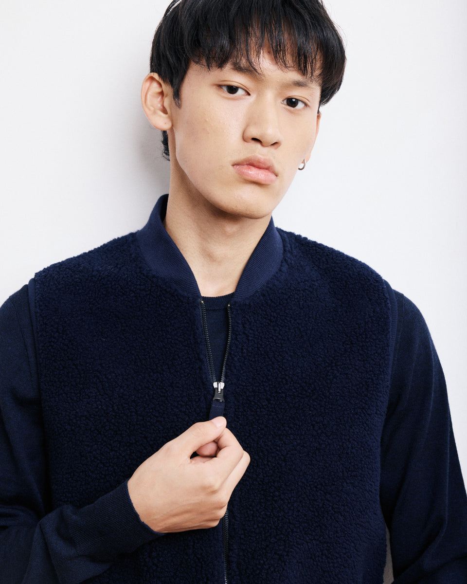 Men's Navy Blue Sherpa Vest - Image alternative