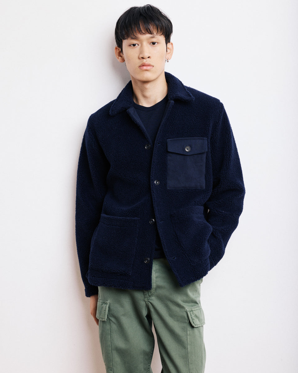 Utility Men's Navy Blue Sherpa Jacket - Image principale