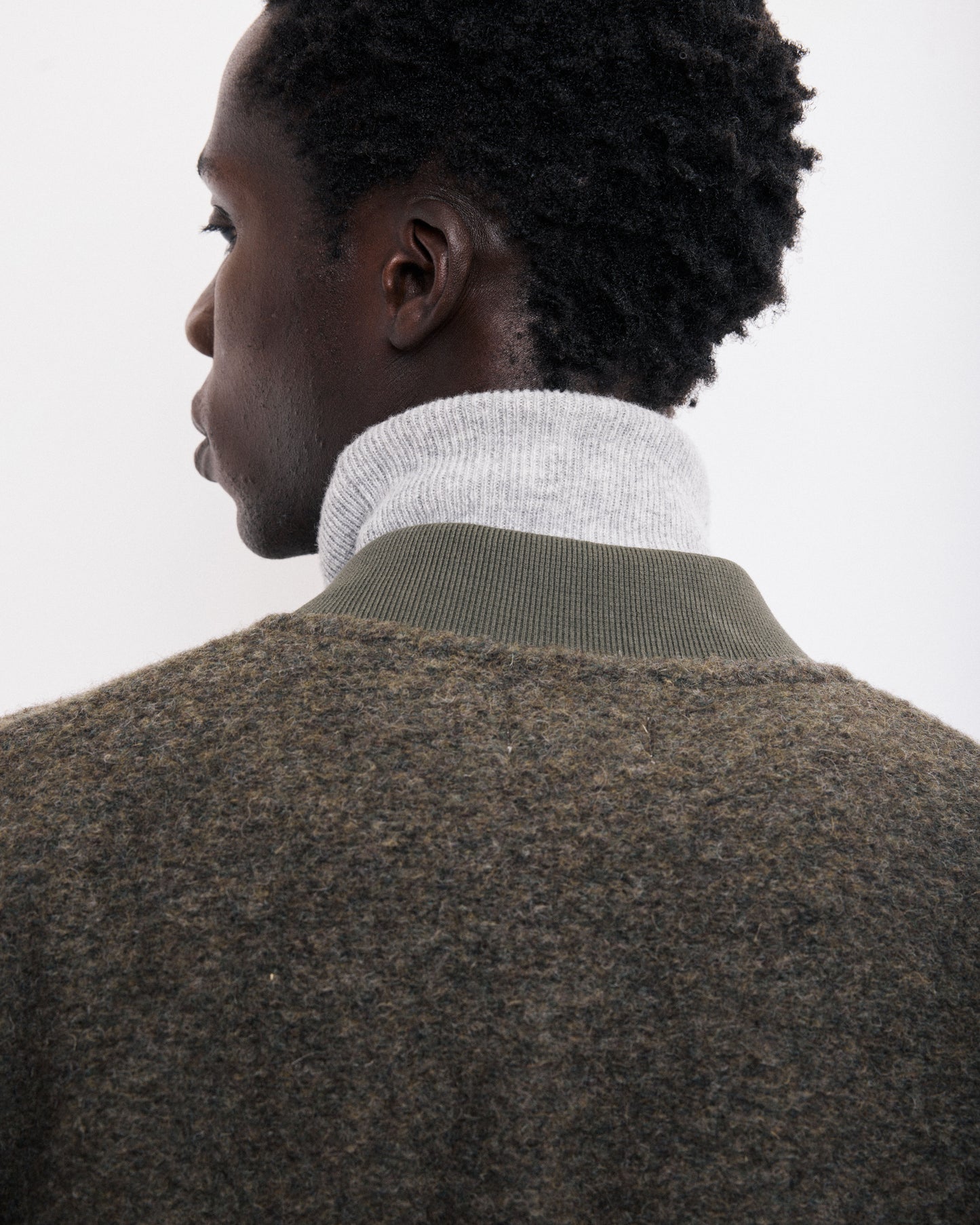 Veste Homme en Laine Bouillie Vert Militaire Bomber