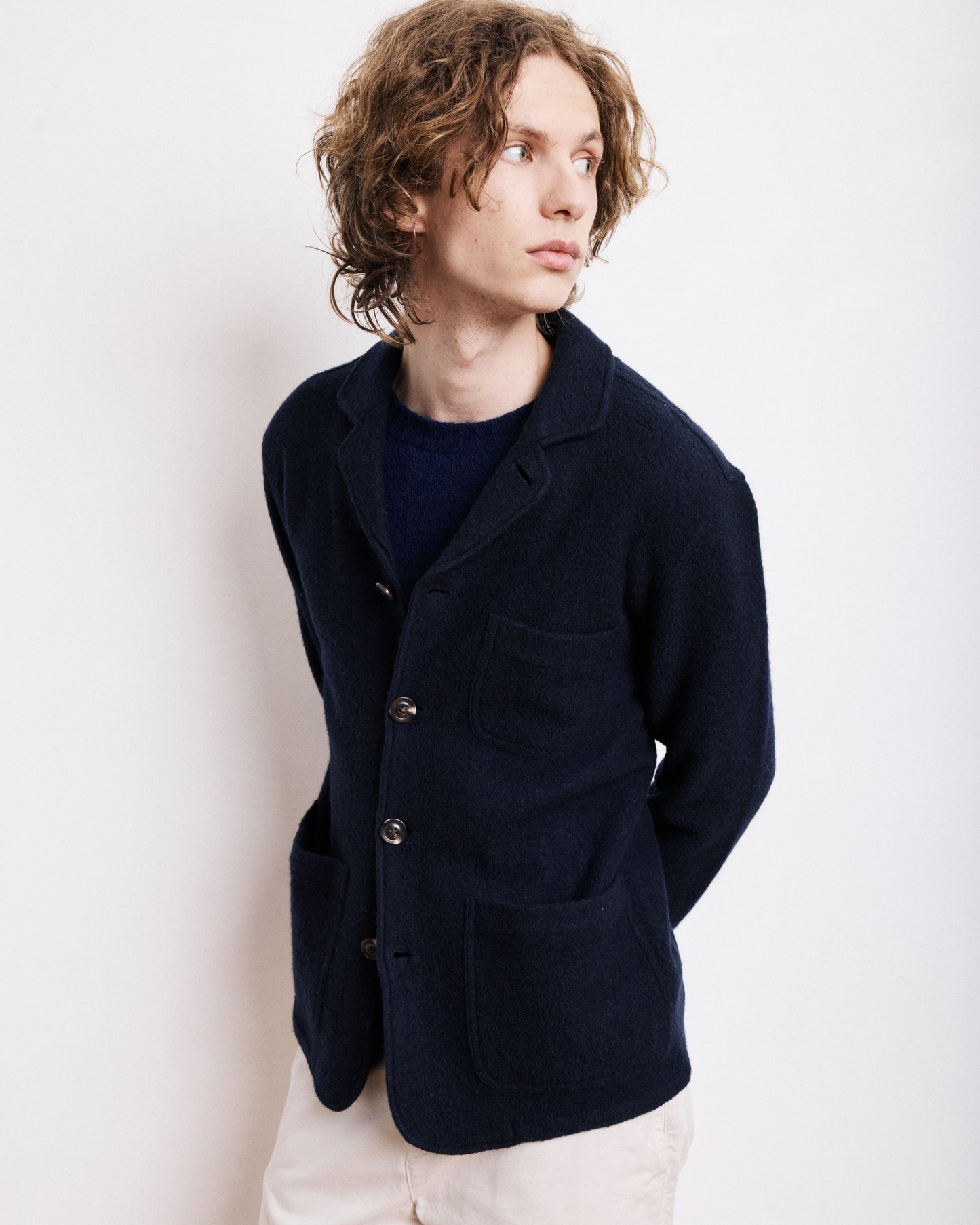 Veste Homme en Laine Bouillie Bleu Marine Light Jacket