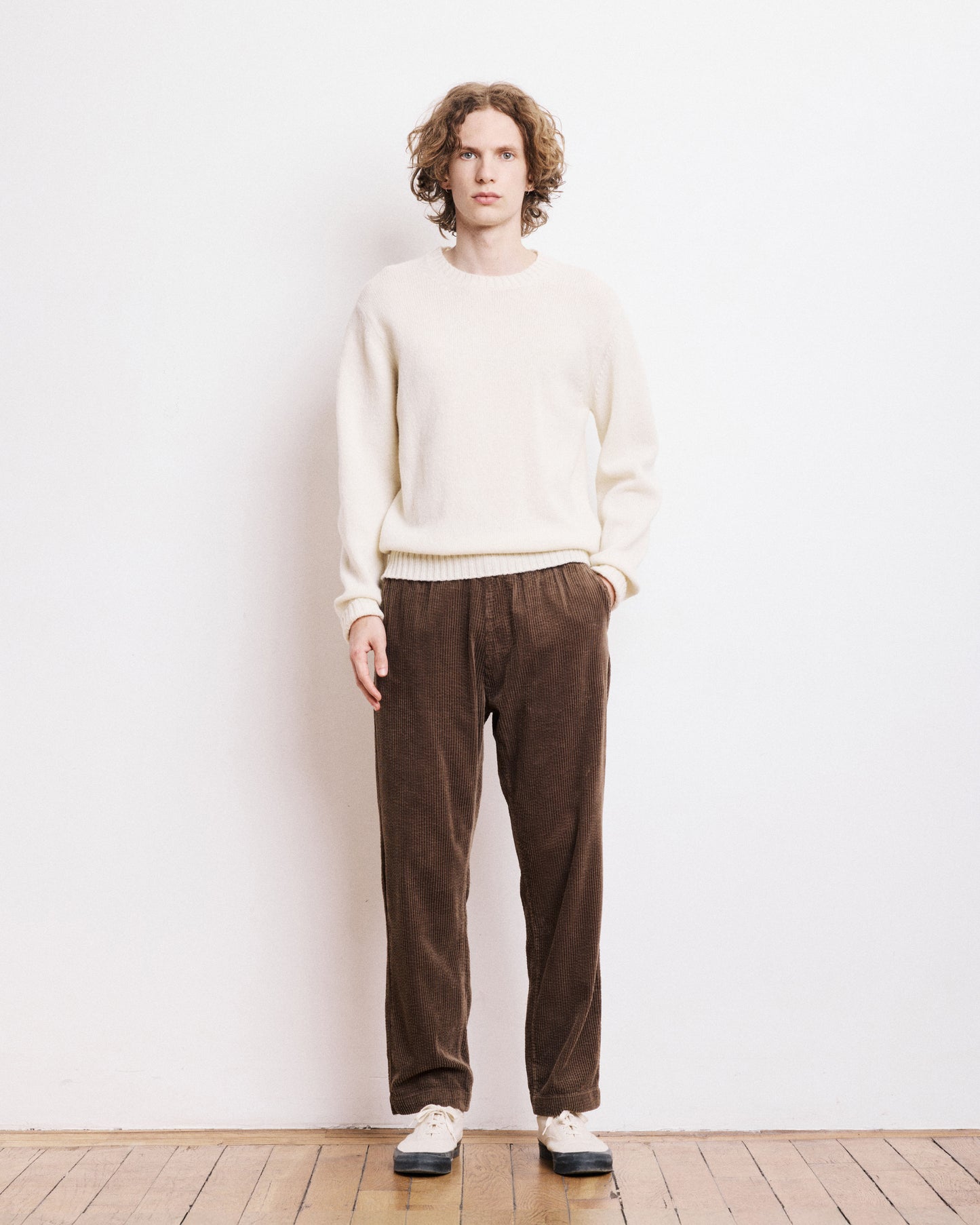 Pull Col Rond Homme en Laine Shetland Ecru