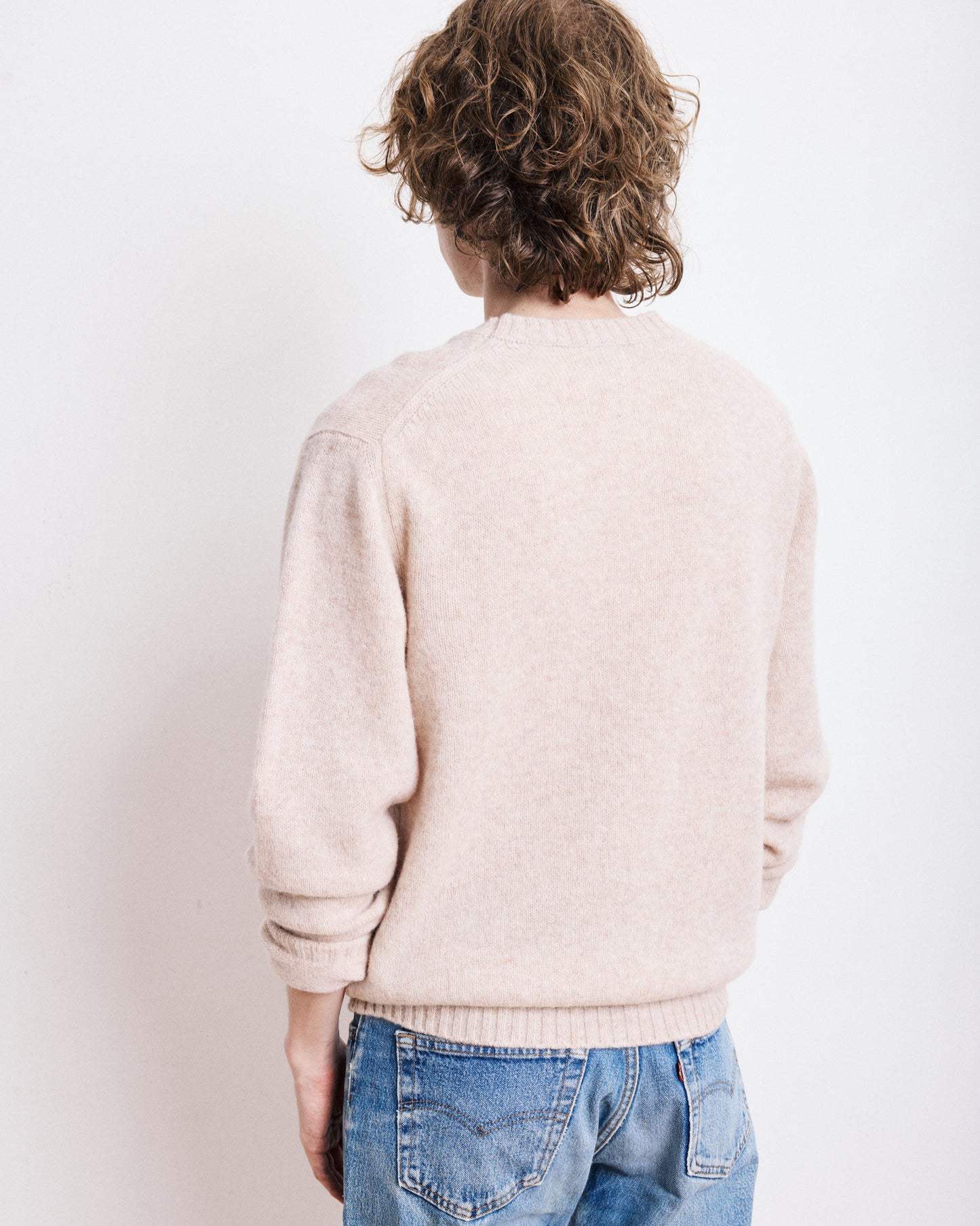 Pull Col Rond Homme en Laine Shetland Beige