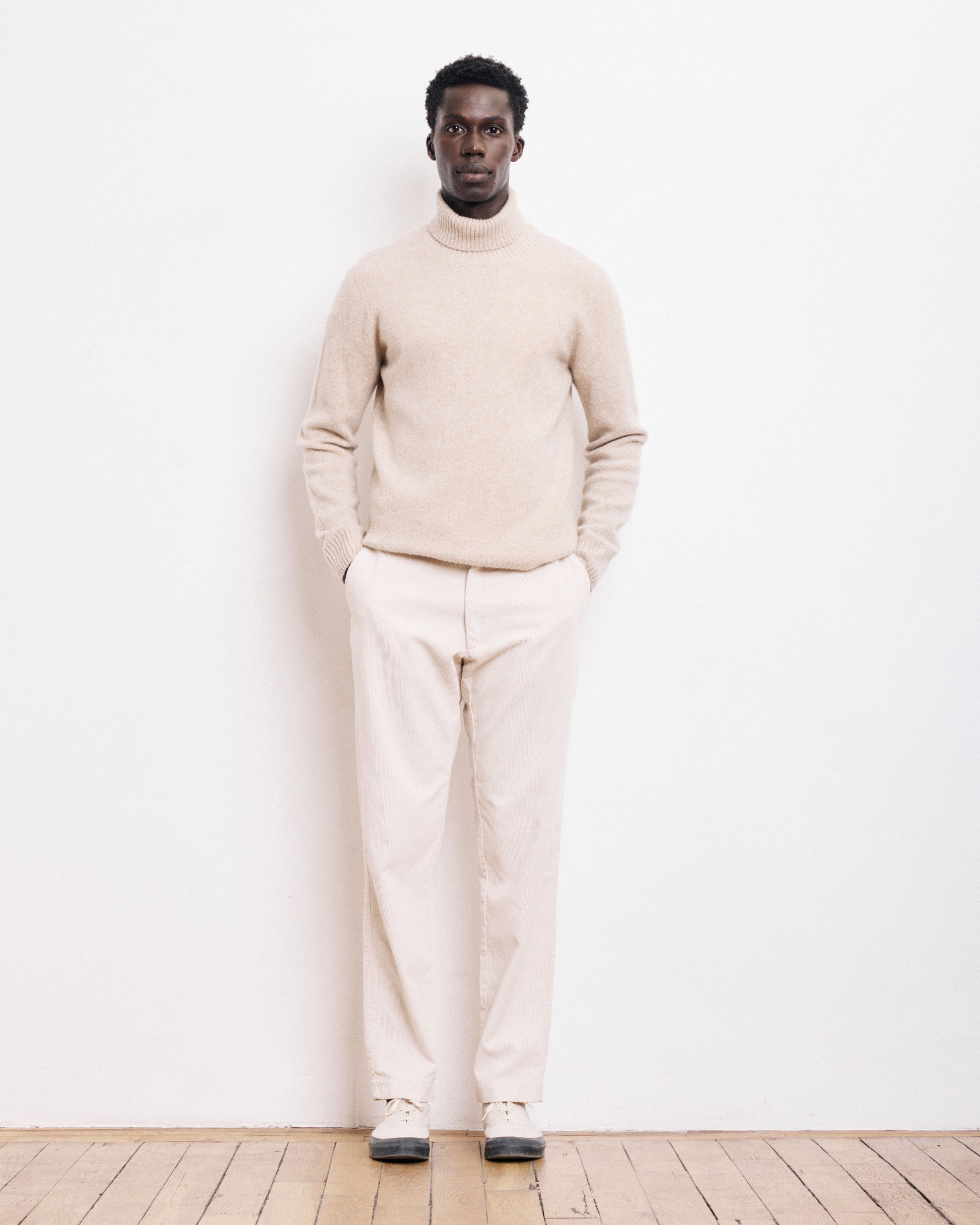 Pull Col Roulé Homme en Laine Lambswool Beige