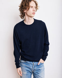 Pull Col Rond Homme en Fine Laine Mérinos Bleu Marine