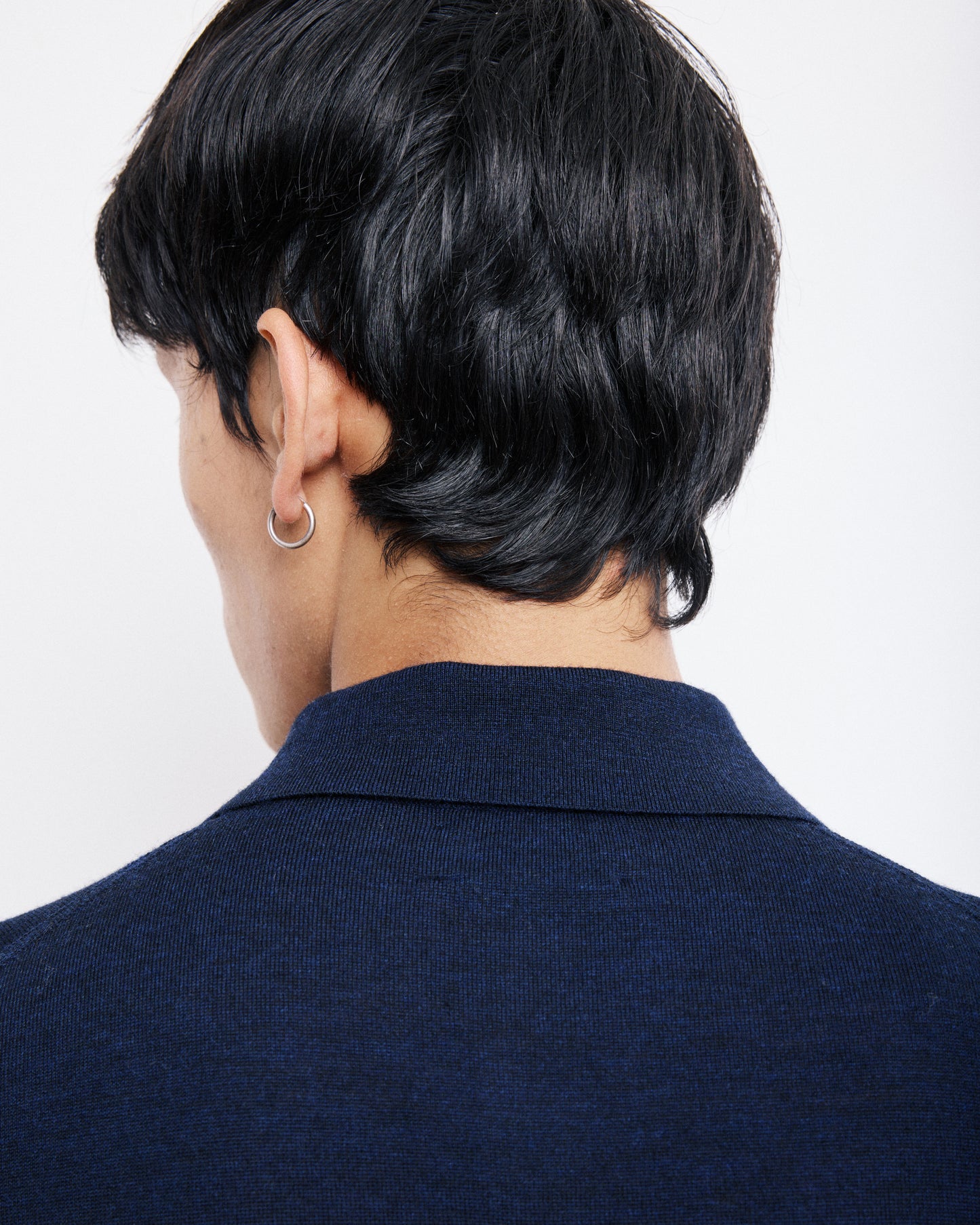 Pull Col Polo Homme en Fine Laine Mérinos Bleu Marine