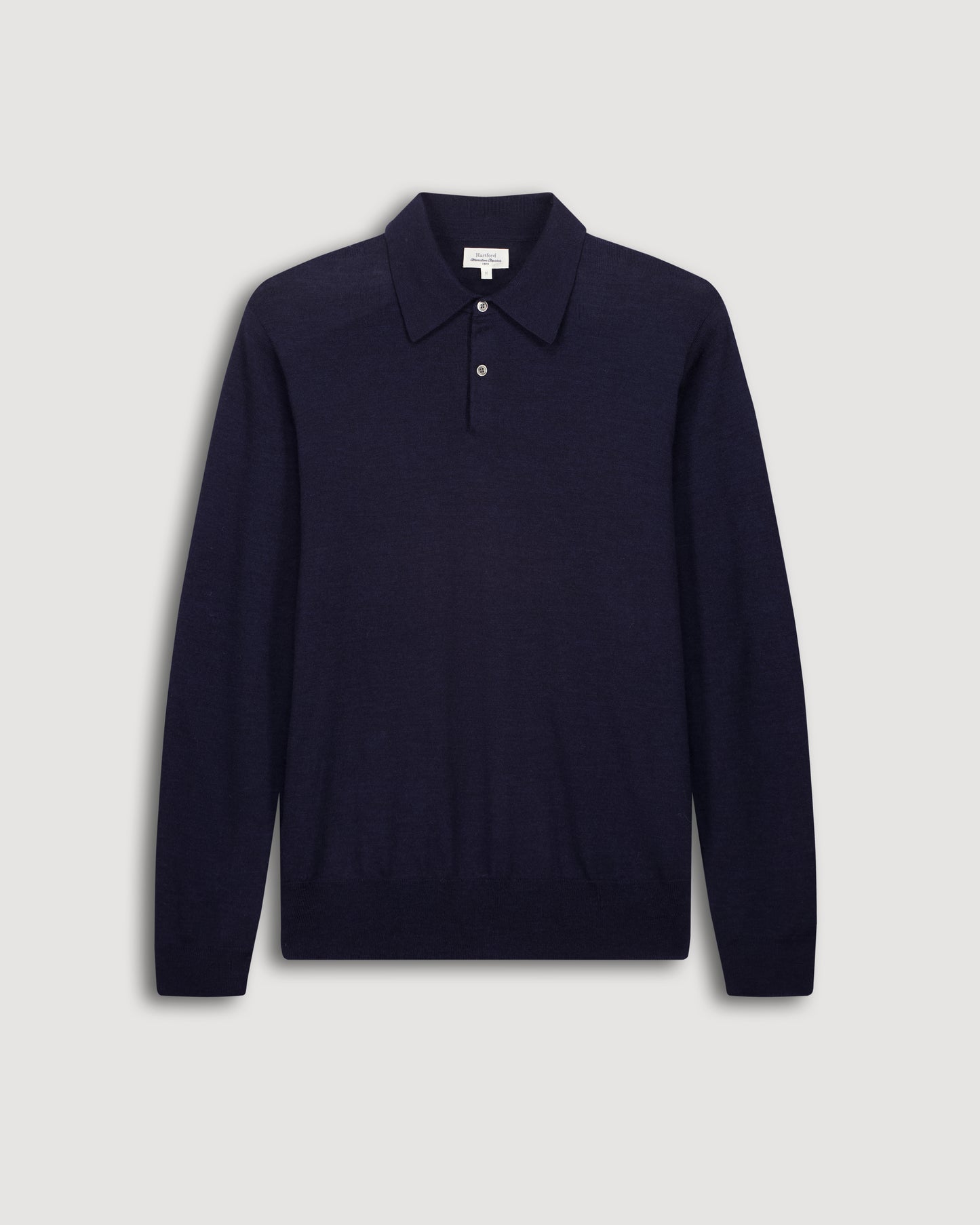 Pull Col Polo Homme en Fine Laine Mérinos Bleu Marine