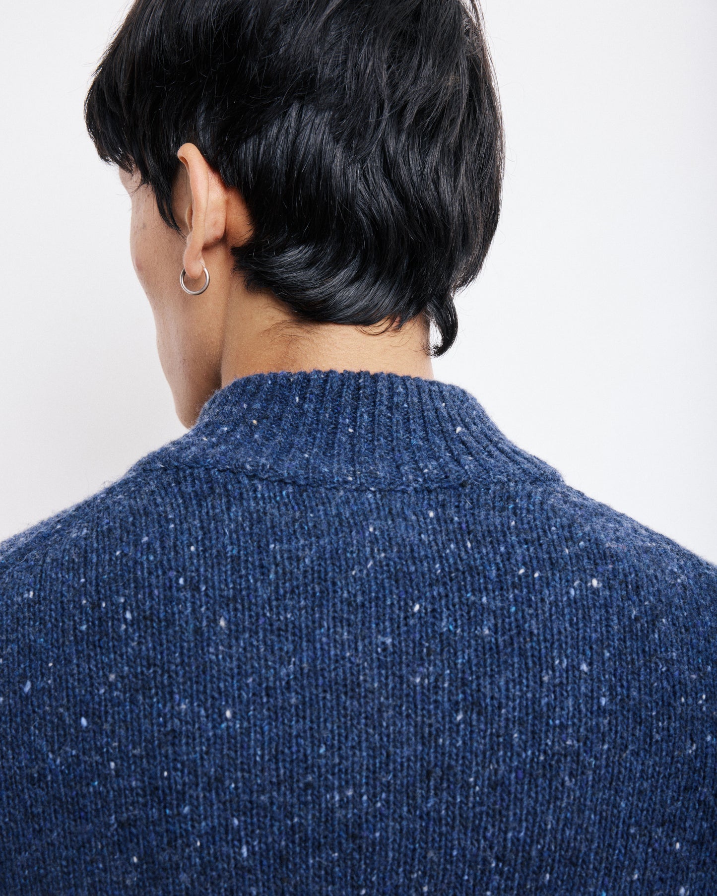 Pull Trucker Homme en Donegal de Laine & Alpaga Bleu Indigo