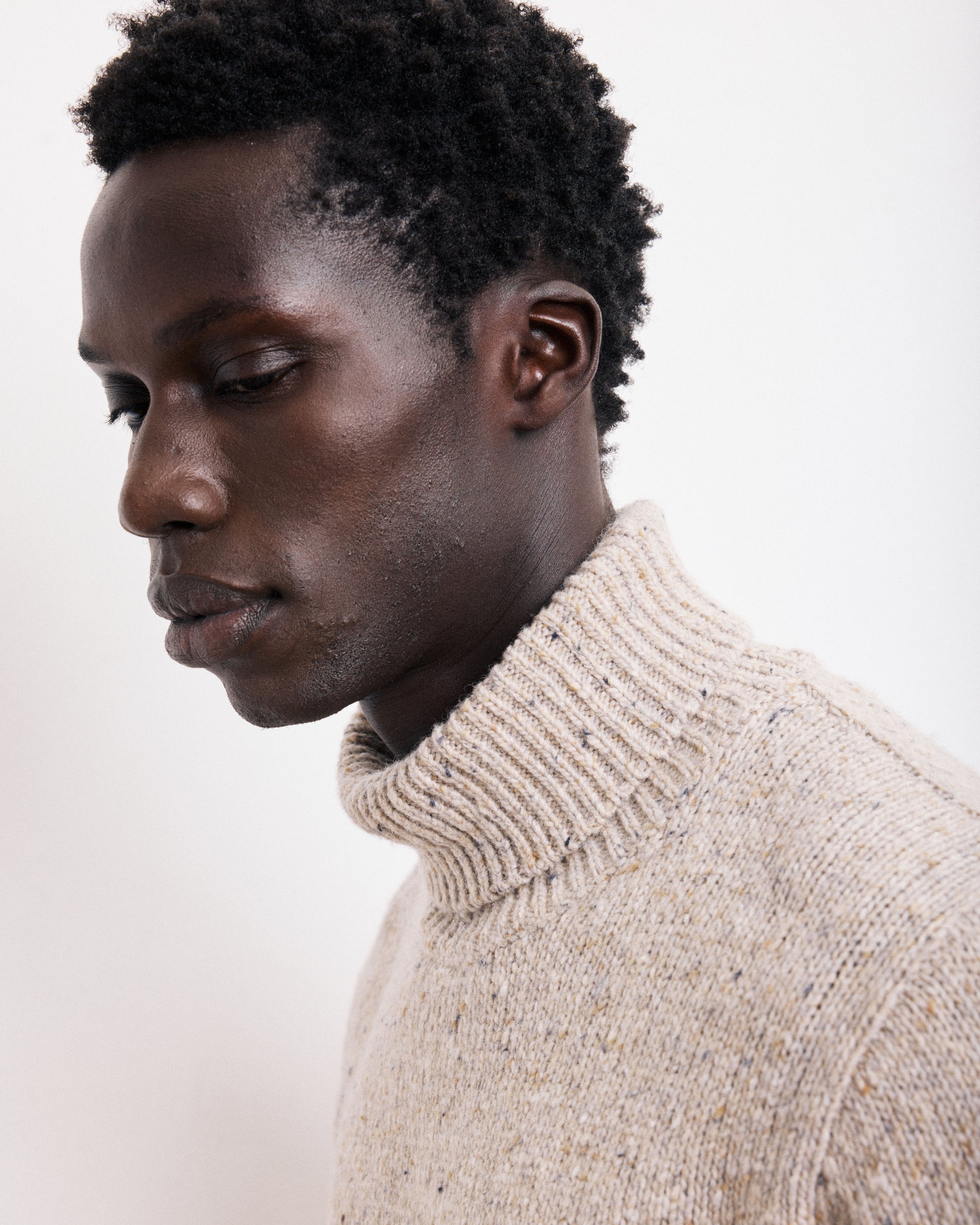 Pull Col Roulé Homme en Donegal de Laine & Alpaga Beige