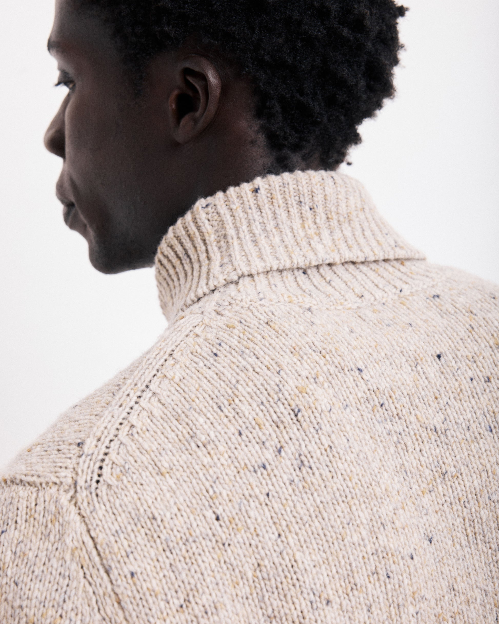 Pull Col Roulé Homme en Donegal de Laine & Alpaga Beige