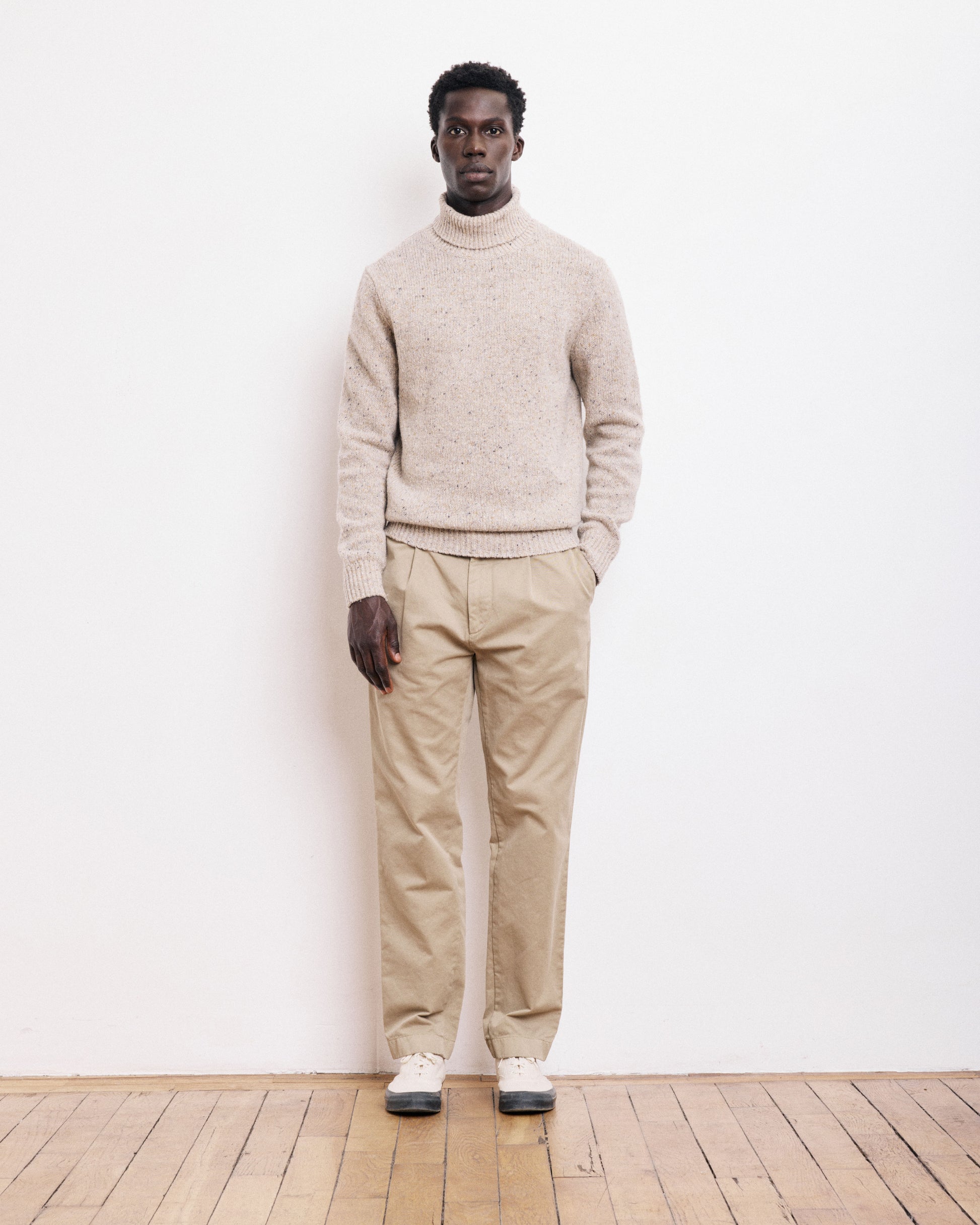 Pull Col Roulé Homme en Donegal de Laine & Alpaga Beige