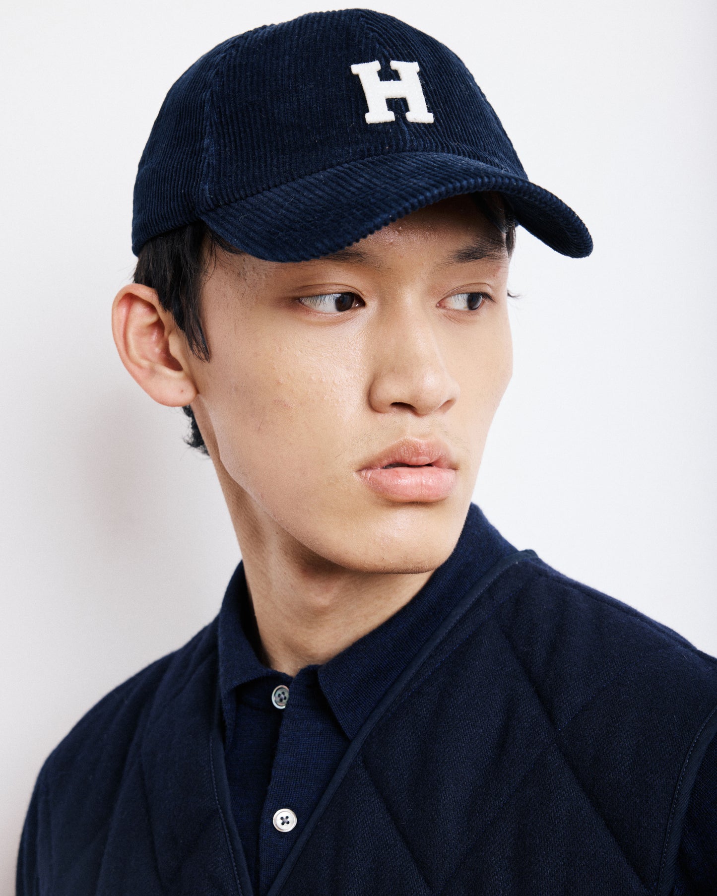 Casquette Homme en Velours Côtelé Bleu Marine Cap H