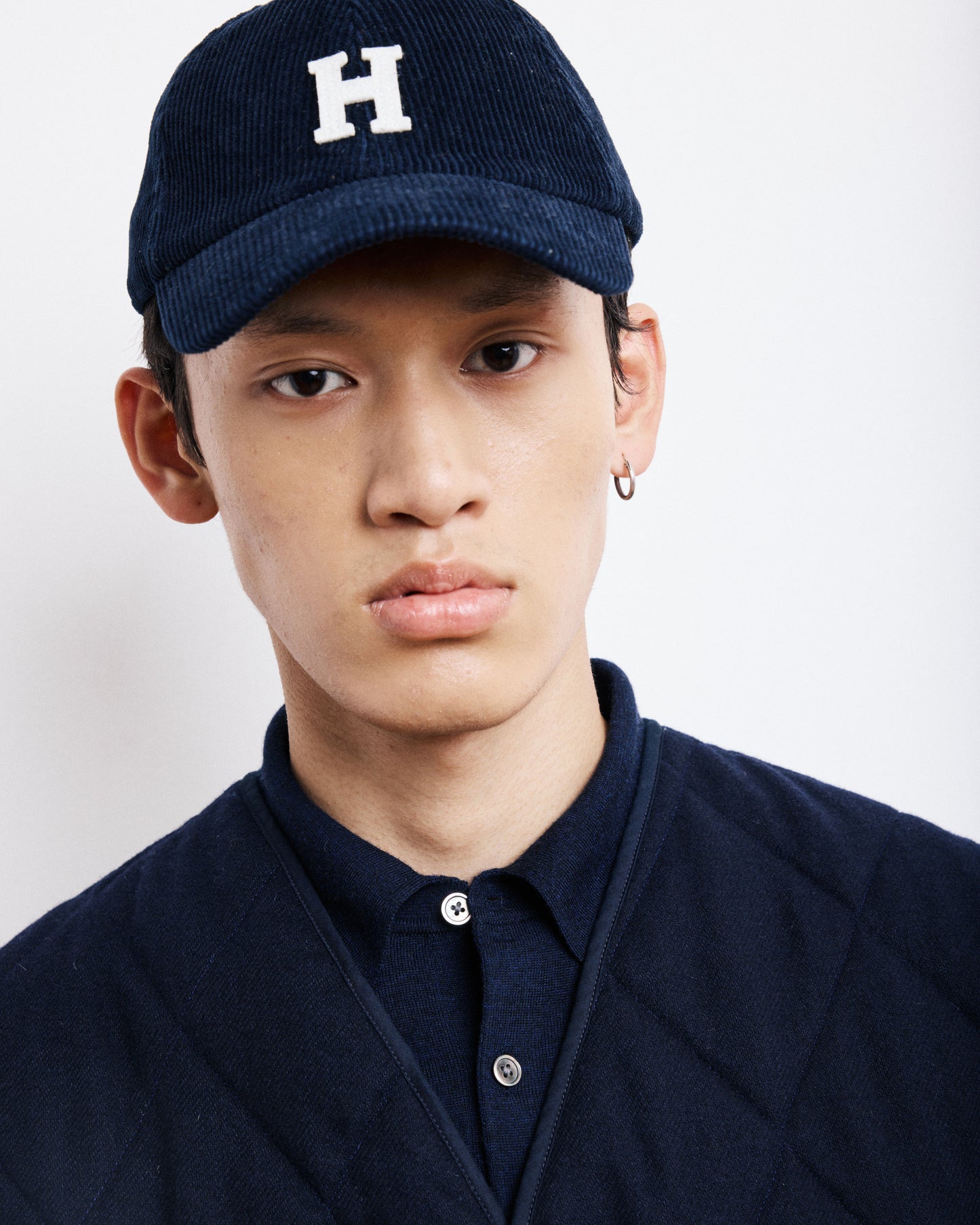 Casquette Homme en Velours Côtelé Bleu Marine Cap H