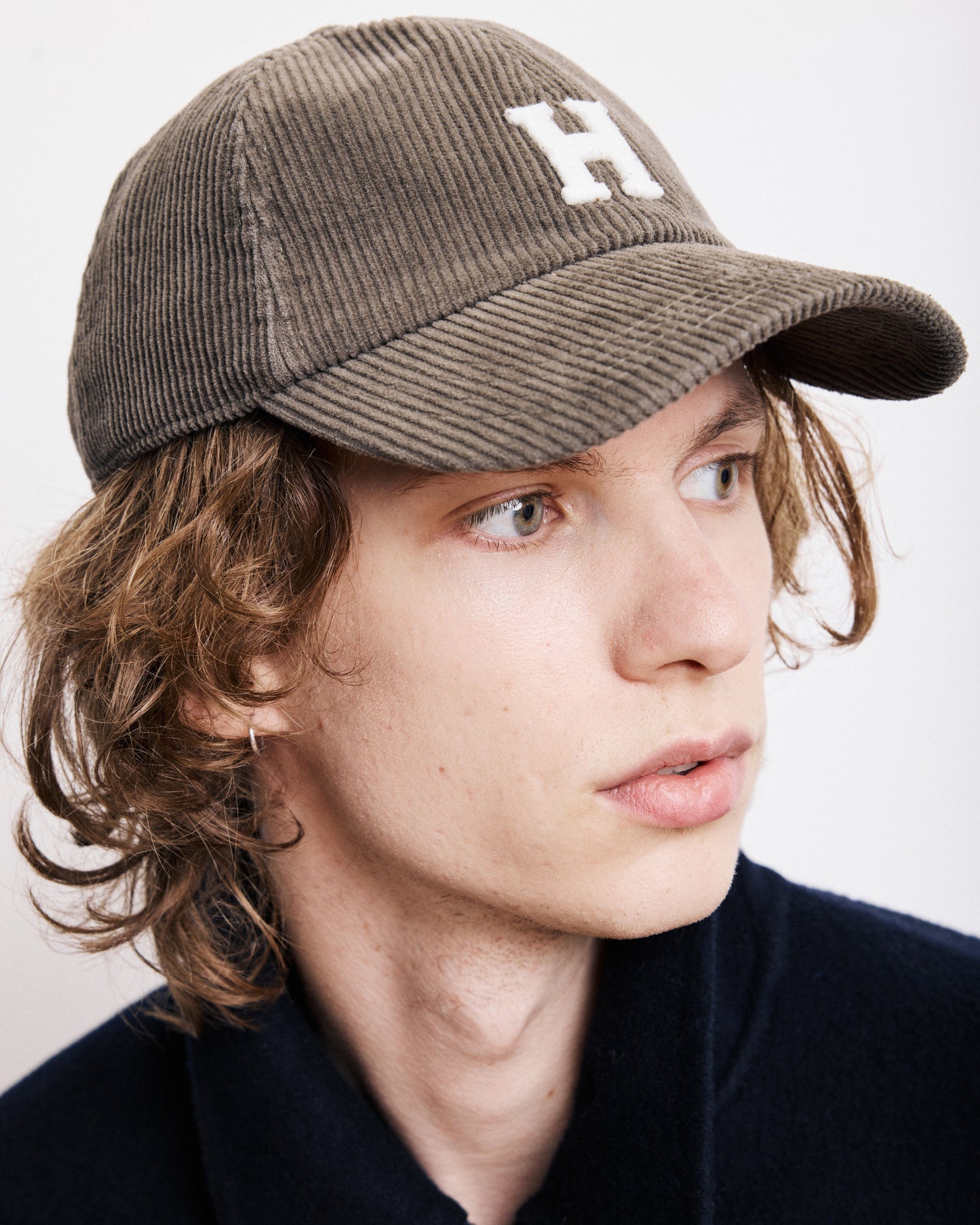 Casquette Homme en Velours Côtelé Vert olive Cap H