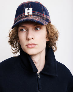 Casquette Homme en Laine à Carreaux Bleu Marine Cap H
