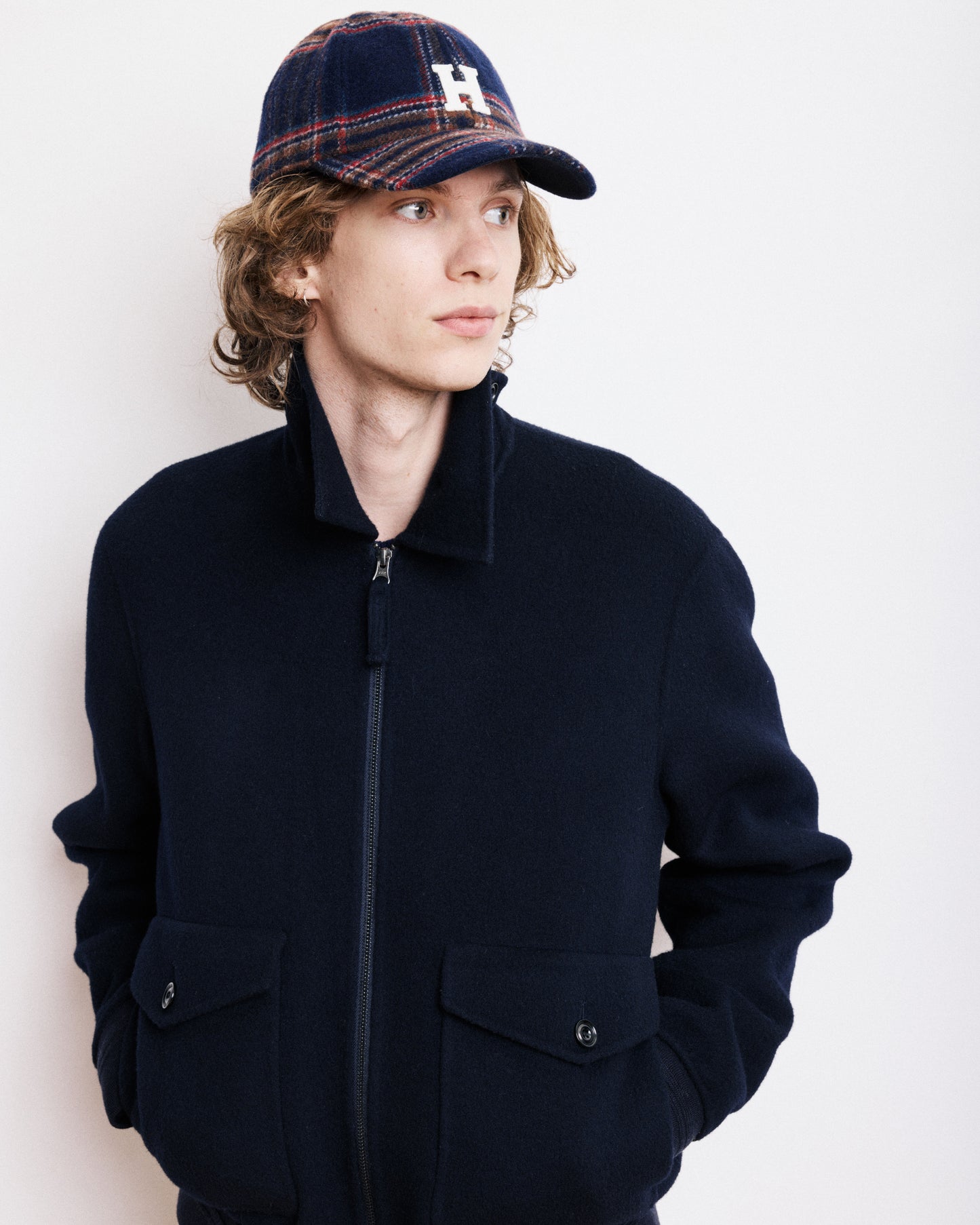 Casquette Homme en Laine à Carreaux Bleu Marine Cap H