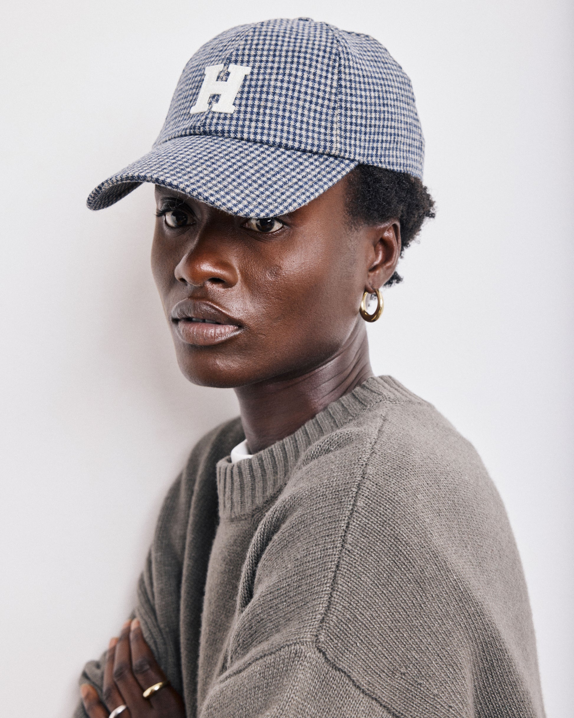 Casquette Femme en Flanelle de Laine Bleu & Gris Marine Cap H