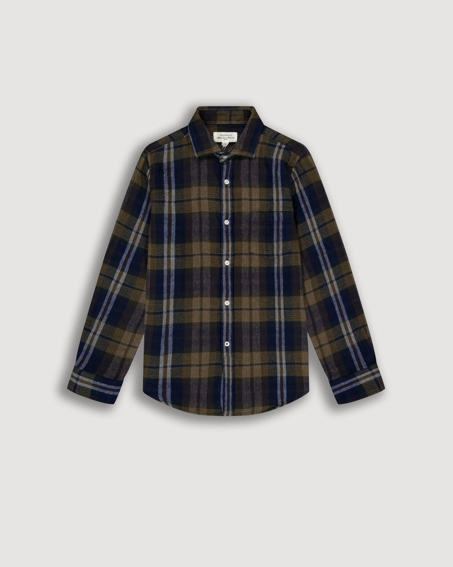 Chemise Garçon en Flanelle de Coton Double Face à Carreaux Vert Militaire Paul