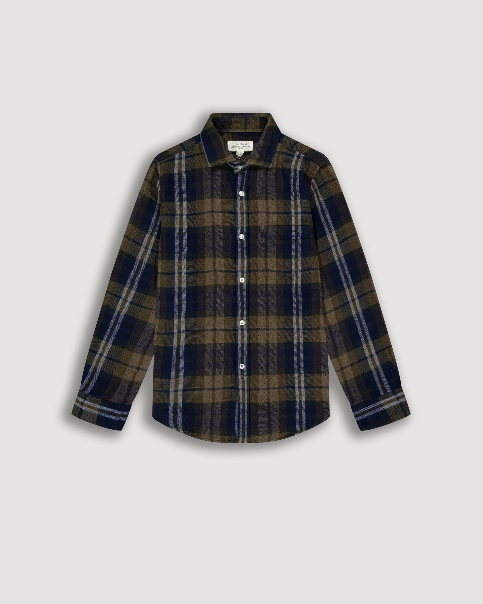 Chemise Garçon en Flanelle de Coton Double Face à Carreaux Vert Militaire Paul