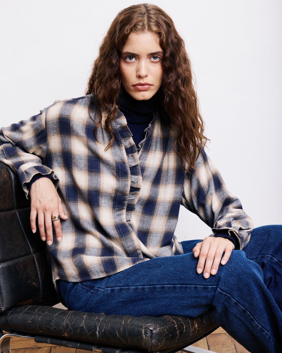 Carmela Women's Beige & Blue Blend Wool Shirt - Image principale