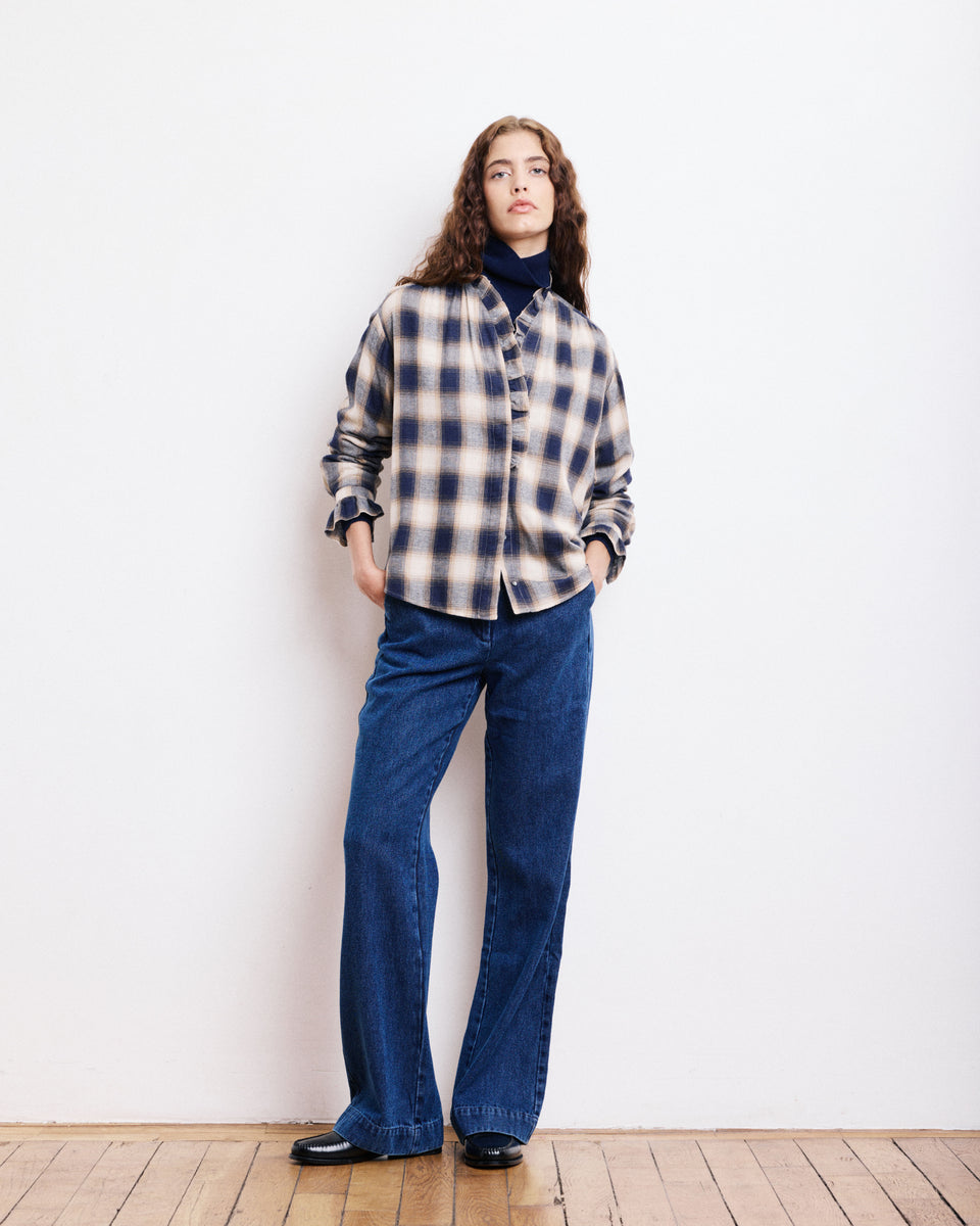 Camisa Mujer en mezcla de lana Carmela beige y azul - Image alternative