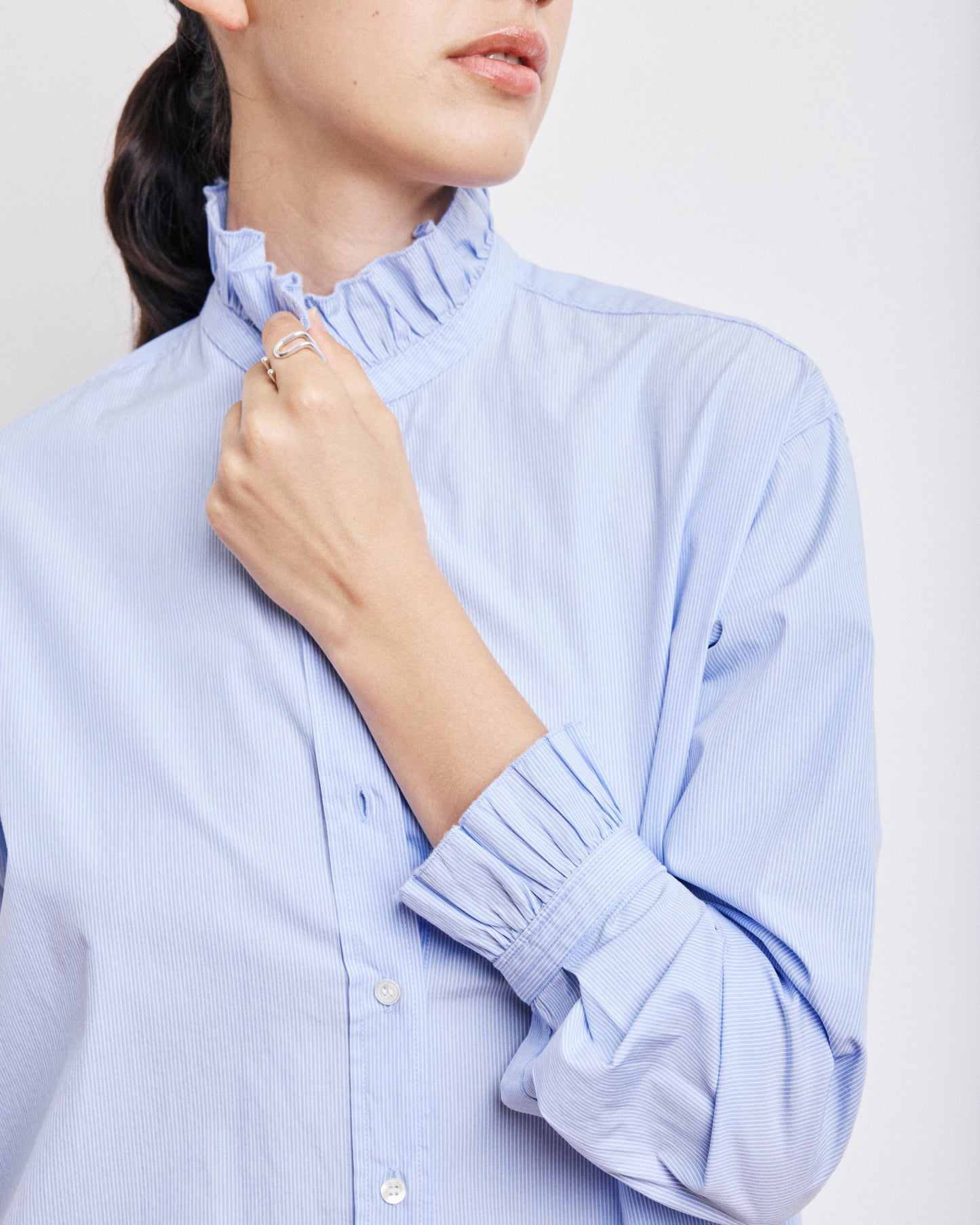 Chemise Femme en Popeline de Coton à Rayures Bleues Chana
