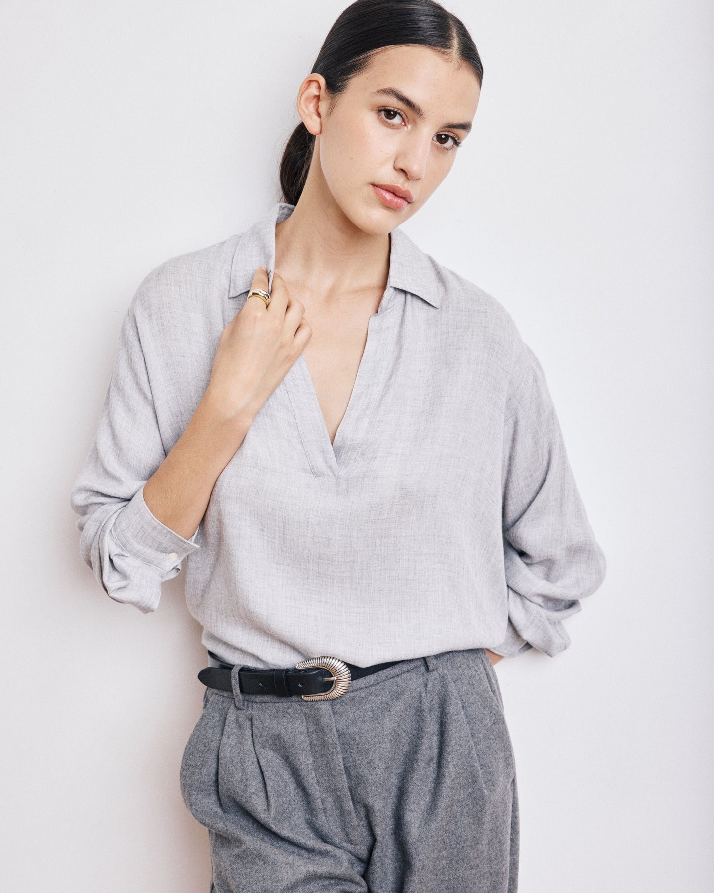 Blouse Femme en Laine & Viscose Gris Chiné Chorus