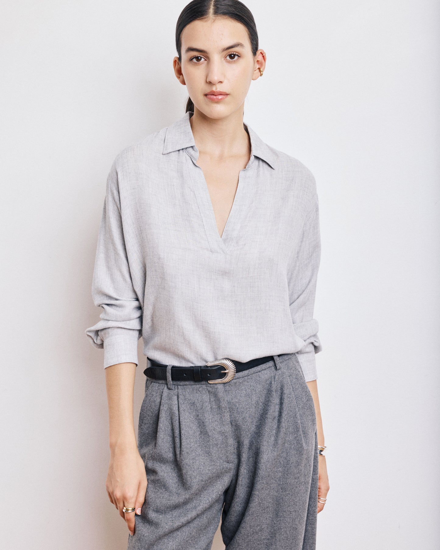 Blouse Femme en Laine & Viscose Gris Chiné Chorus