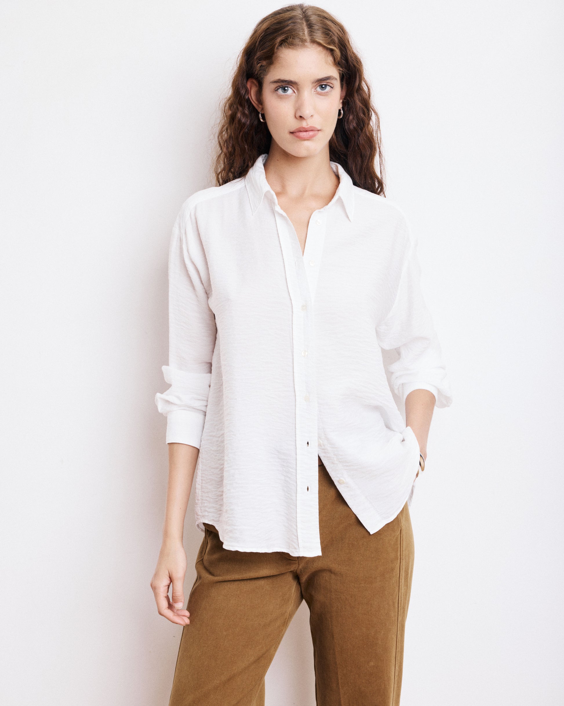 Chemise Femme en Viscose Froissée Blanche Cinema