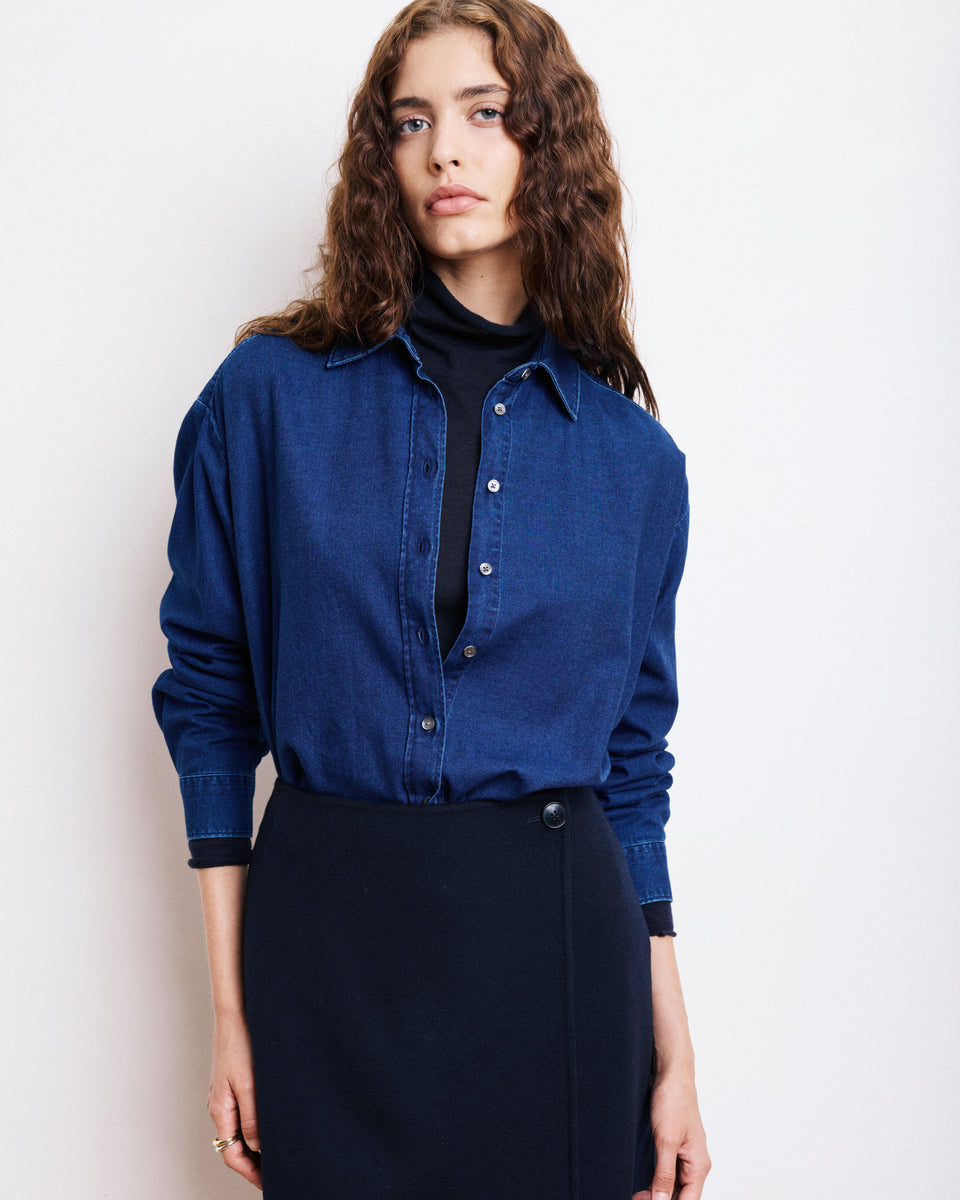 Cinema Women's Indigo Blue Cotton Shirt - Image 3
