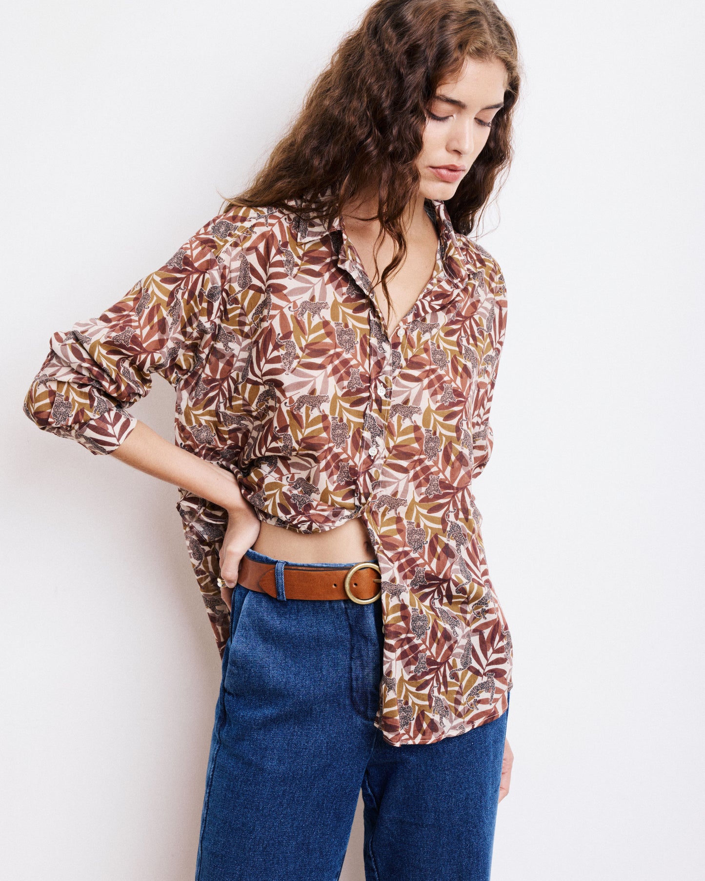 Chemise Femme en Coton Imprimé Marron & Beige Cinema