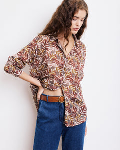 Chemise Femme en Coton Imprimé Marron & Beige Cinema