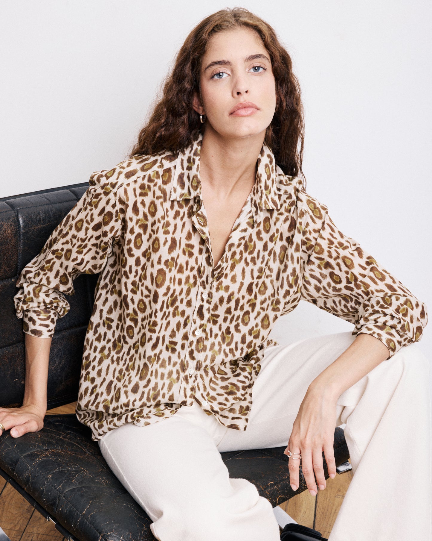 Chemise Femme en Coton Imprimé Léopard Cinema