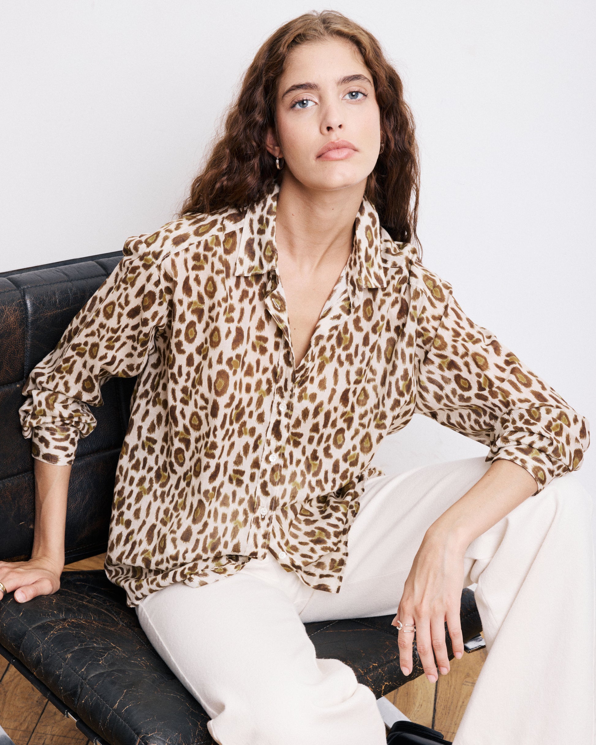 Chemise Femme en Coton Imprimé Léopard Cinema