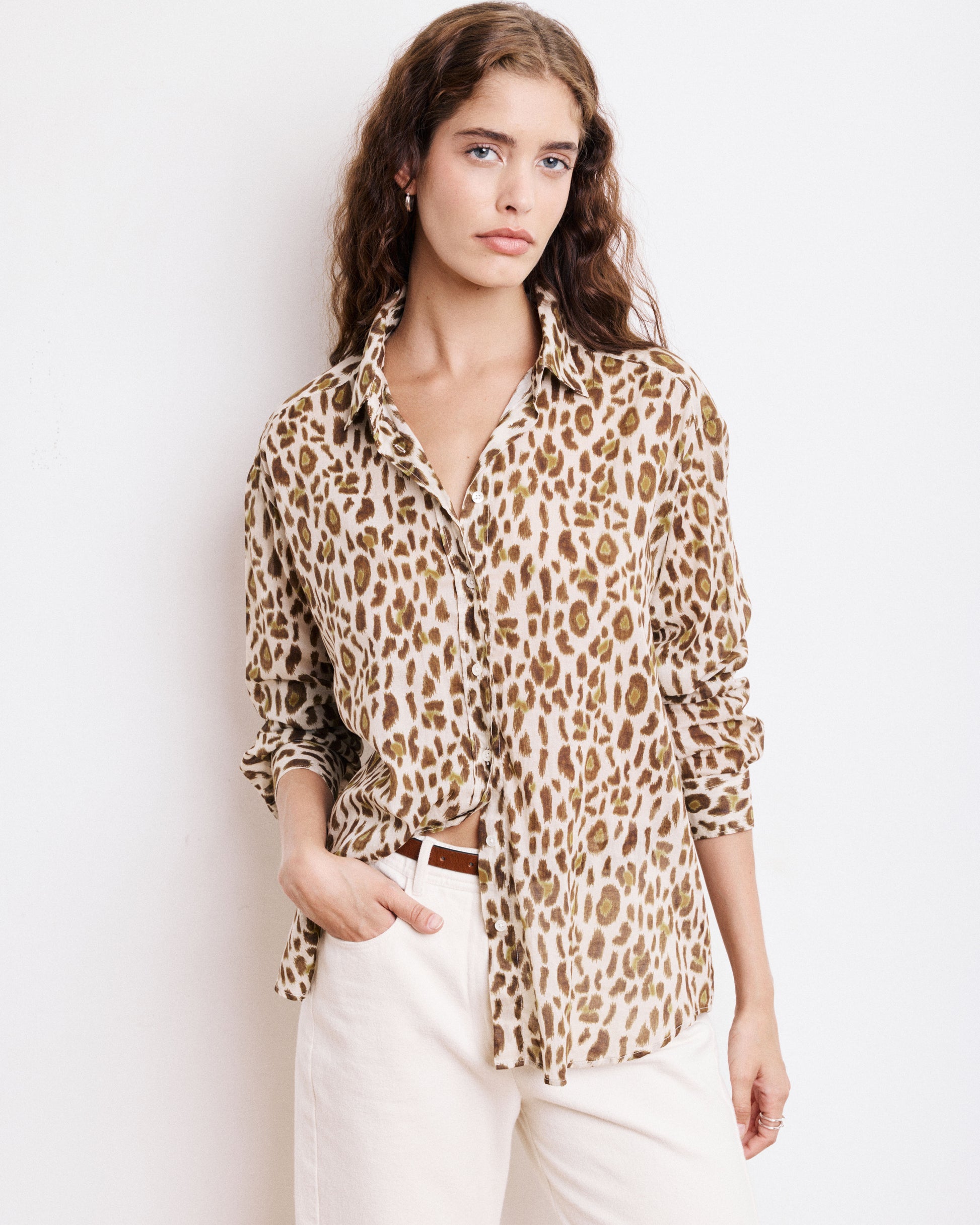 Chemise Femme en Coton Imprimé Léopard Cinema