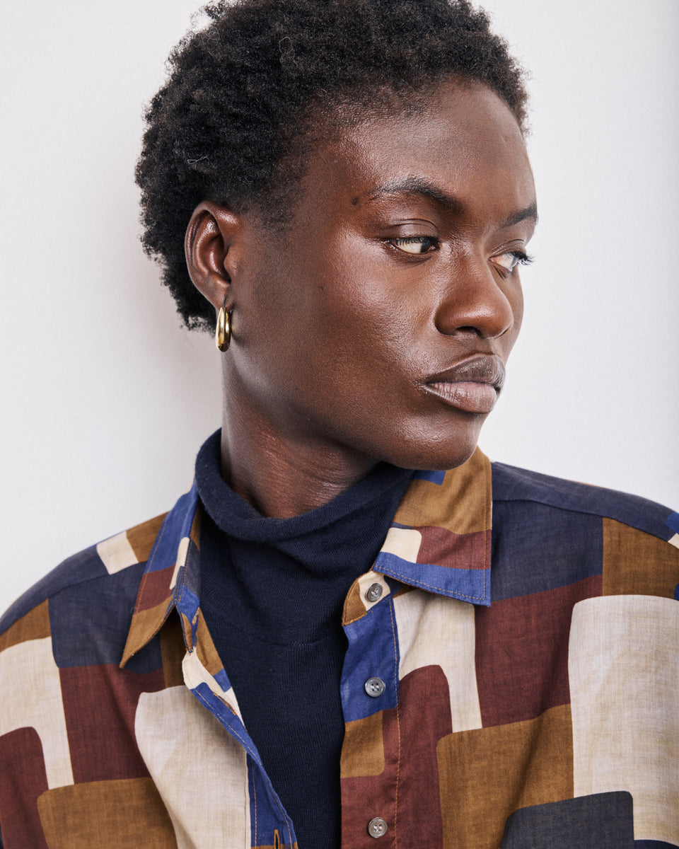 Cinema Women's Brown & Blue Printed Cotton Shirt - Image alternative