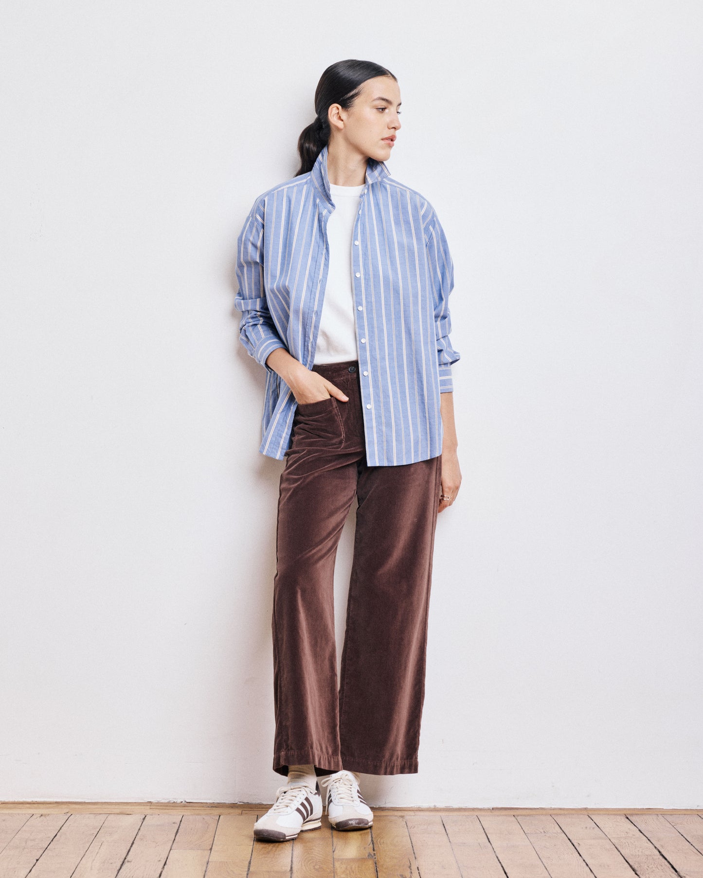 Chemise Femme en Popeline de Coton à Rayures Bleues Cinema