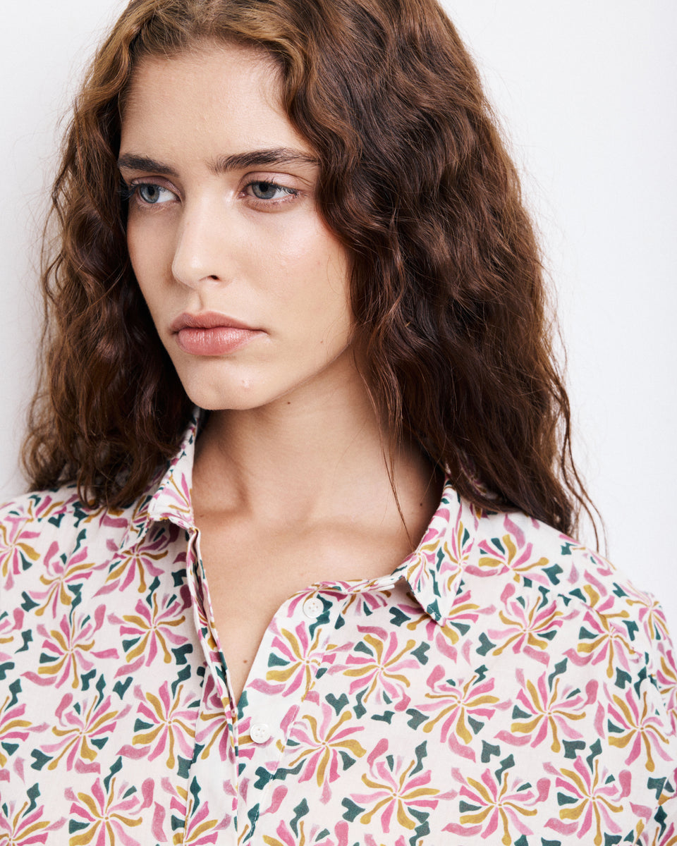Blouse Femme en Coton Imprimé Rose & Vert Clarisse - Image 3