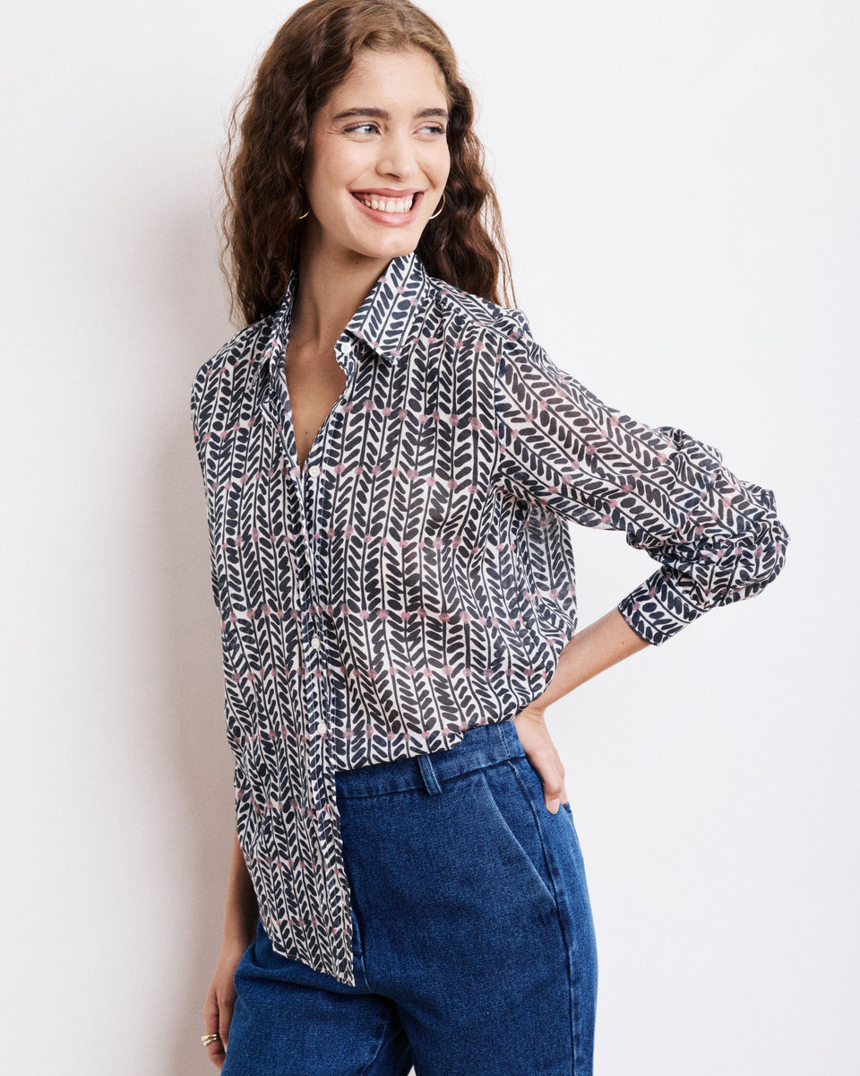 Coraz Women's Navy Blue Printed Cotton Shirt - Image principale