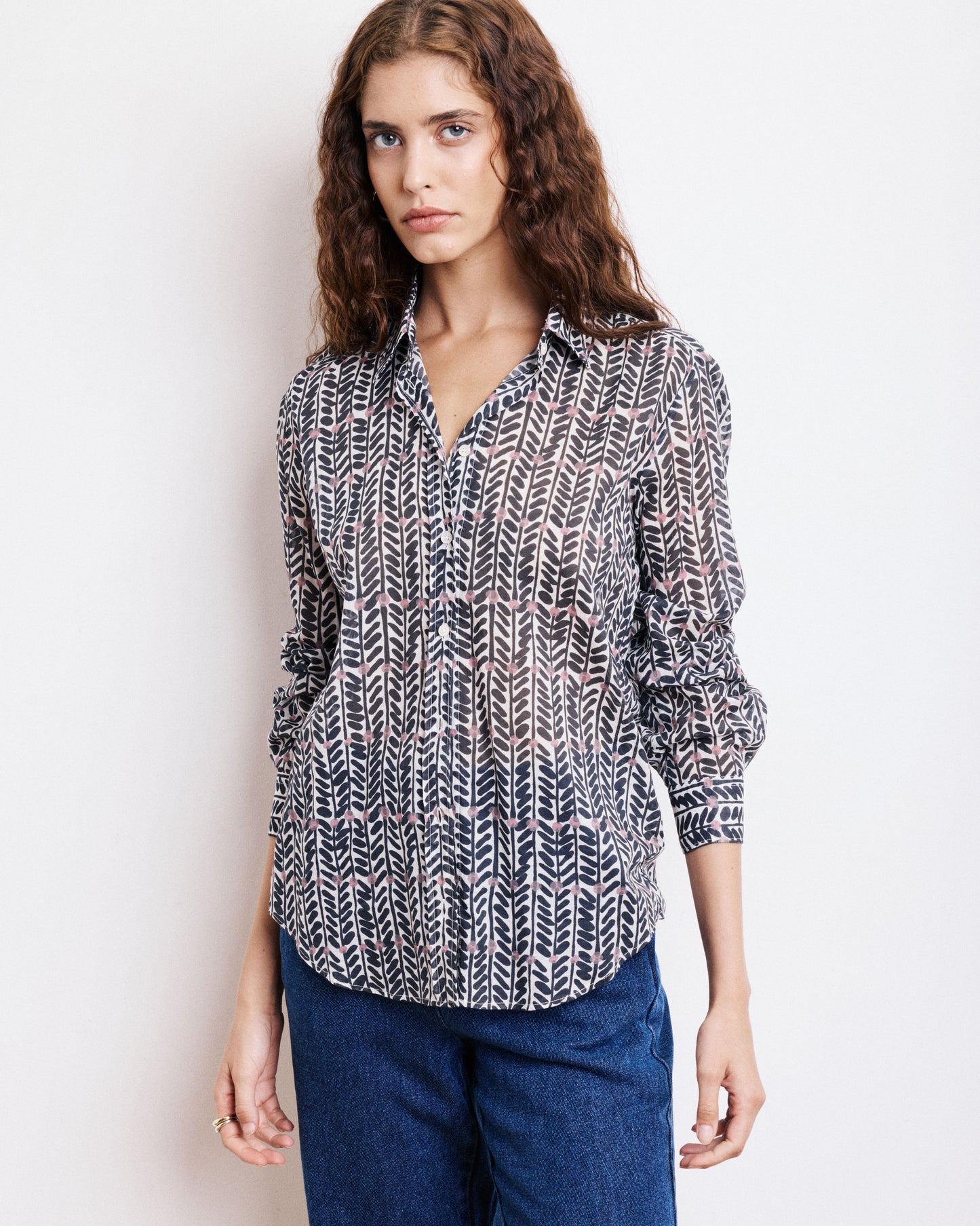 Chemise Femme en Coton Imprimé Bleu Marine Coraz