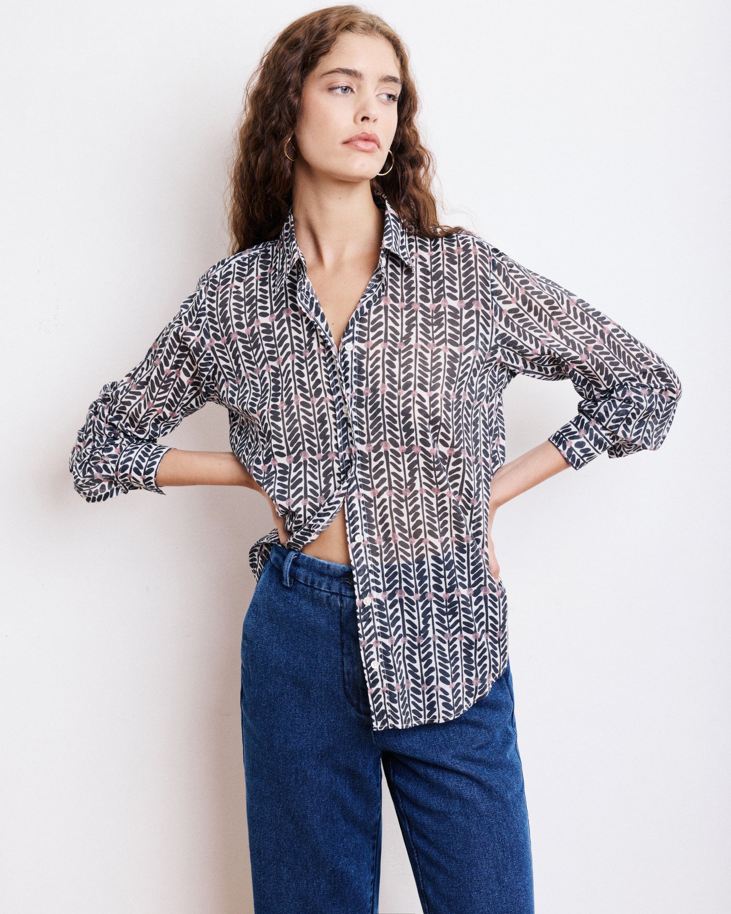 Chemise Femme en Coton Imprimé Bleu Marine Coraz