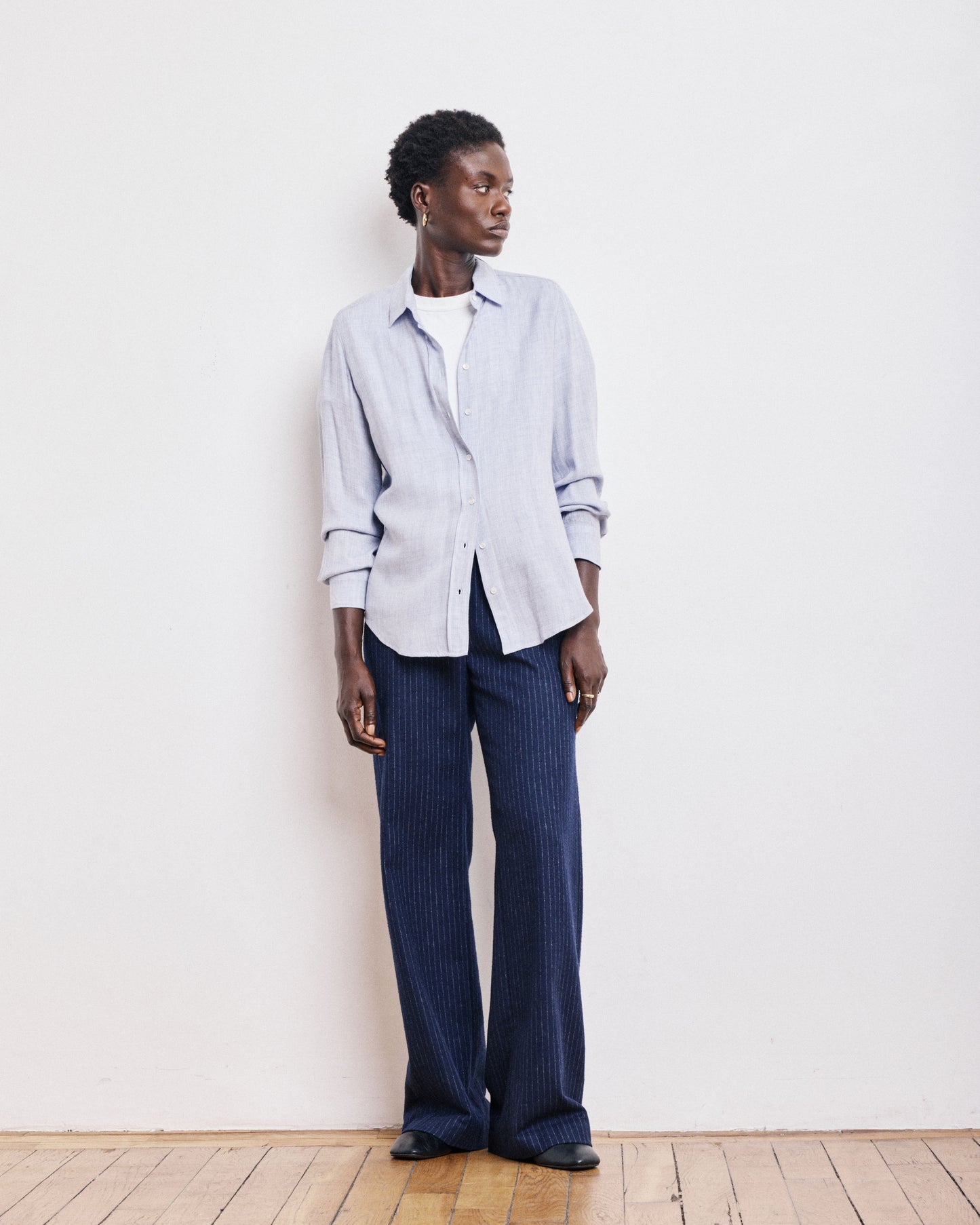 Chemise Femme en Laine & Viscose Bleu Chiné Coraz