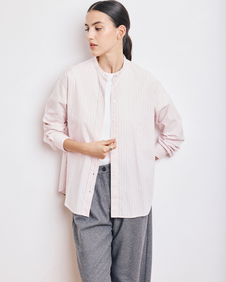 Chemise Femme en Popeline de Coton à Rayures Rose Cristal - Image 3