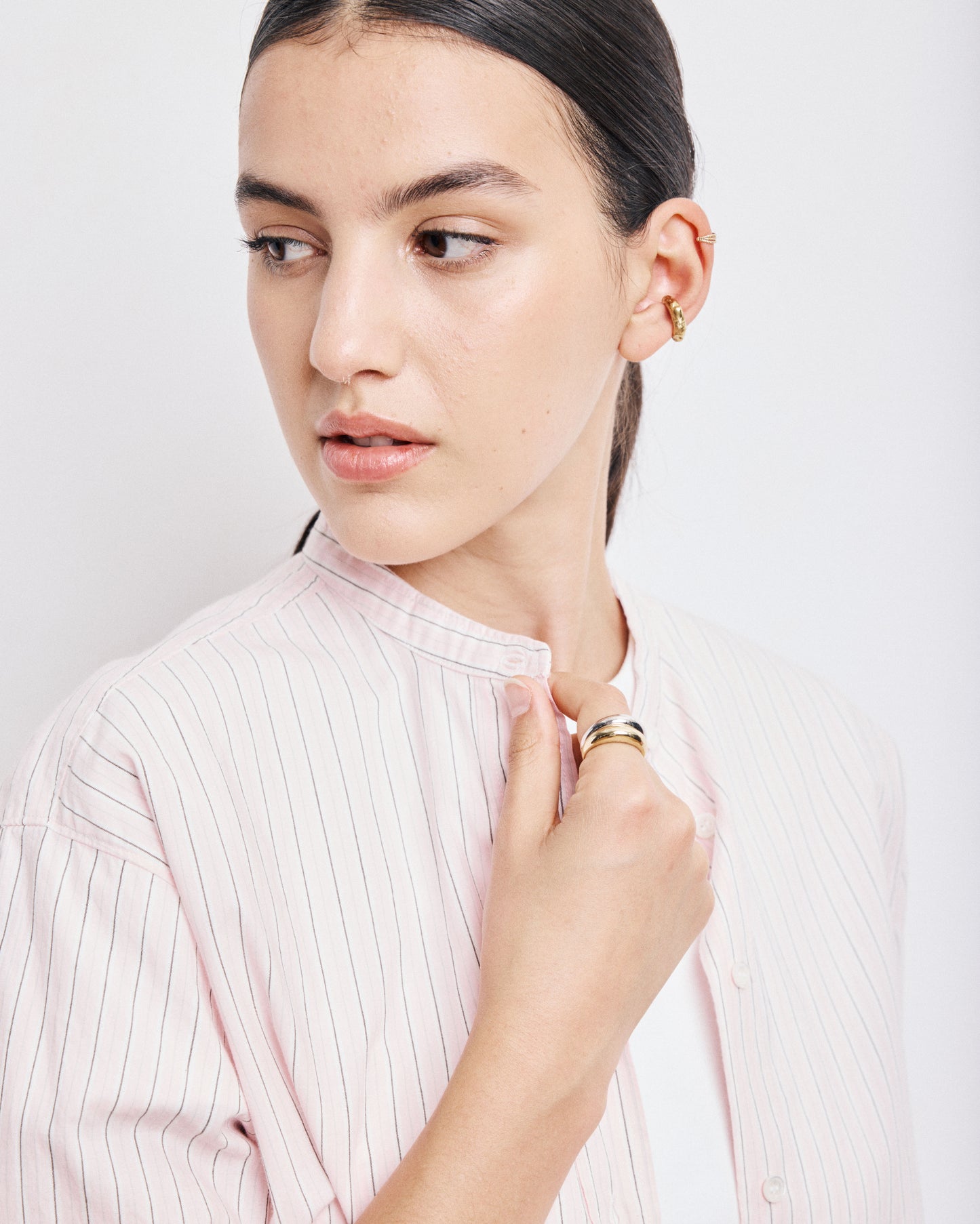 Chemise Femme en Popeline de Coton à Rayures Rose Cristal