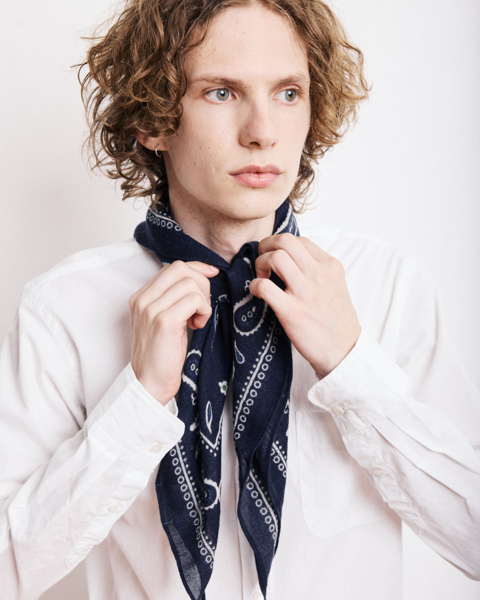 Bandana Men's Navy Blue Printed Wool Scarf - Image alternative